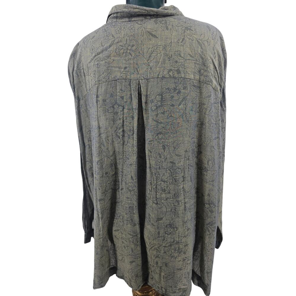 Venezia Jeans Olive Green Floral Long Sleeve Button Up Blouse Shirt 22/24 4165 - Picture 2 of 9